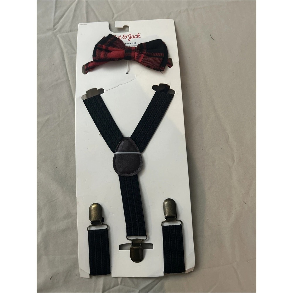 cat & jack child youth toddler bow tie suspenders & pocket square set‎ new Red